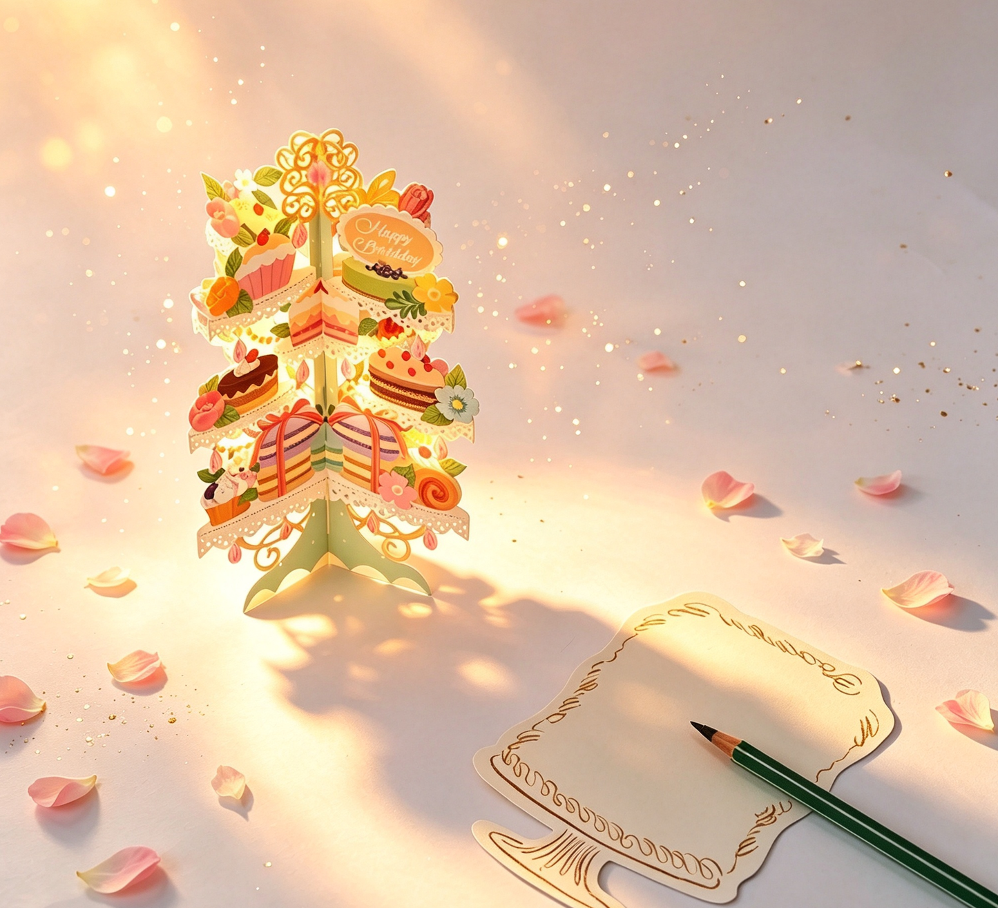 3D Pop-Up Macaron Dessert Stand Birthday Card