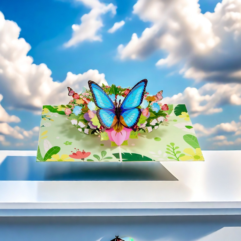 Azure Whisper Butterfly Pop-up Greeting Card