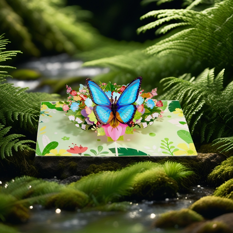 Azure Whisper Butterfly Pop-up Greeting Card