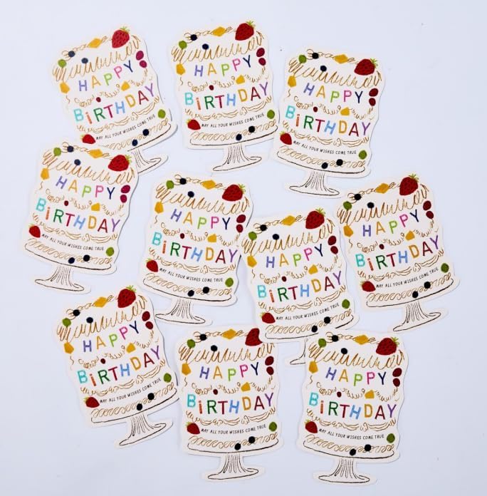 Birthday Cake Watercolor Shaped Handwritten Note Card Set of 10