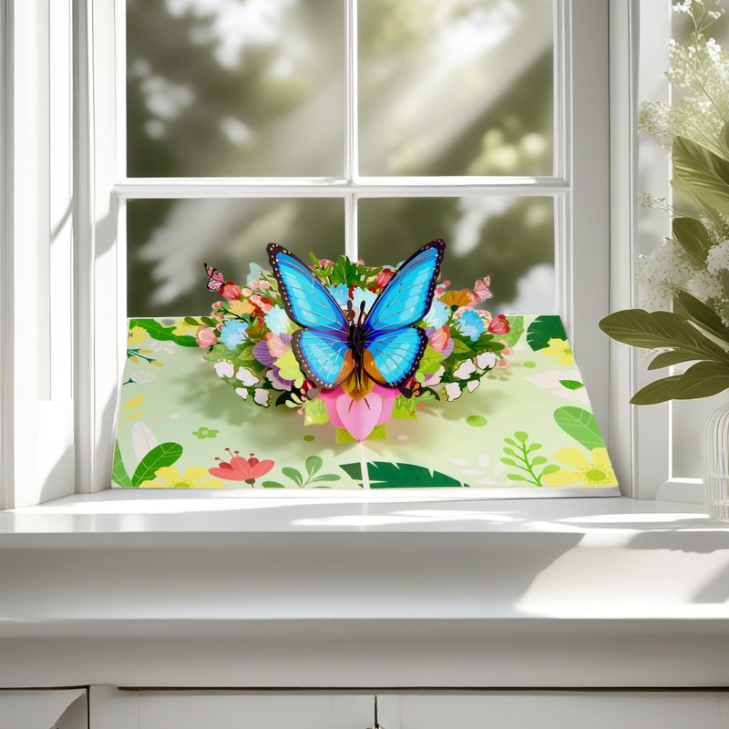 Azure Whisper Butterfly Pop-up Greeting Card