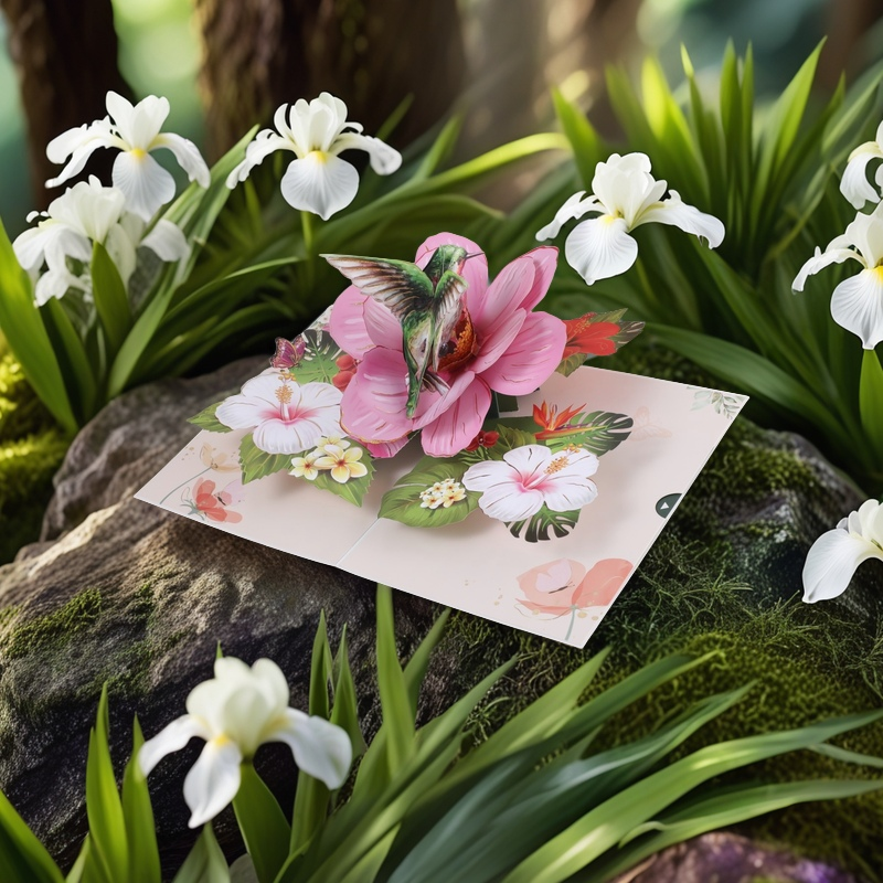 Enchanting 3D Hummingbird Garden Pop-Up Card