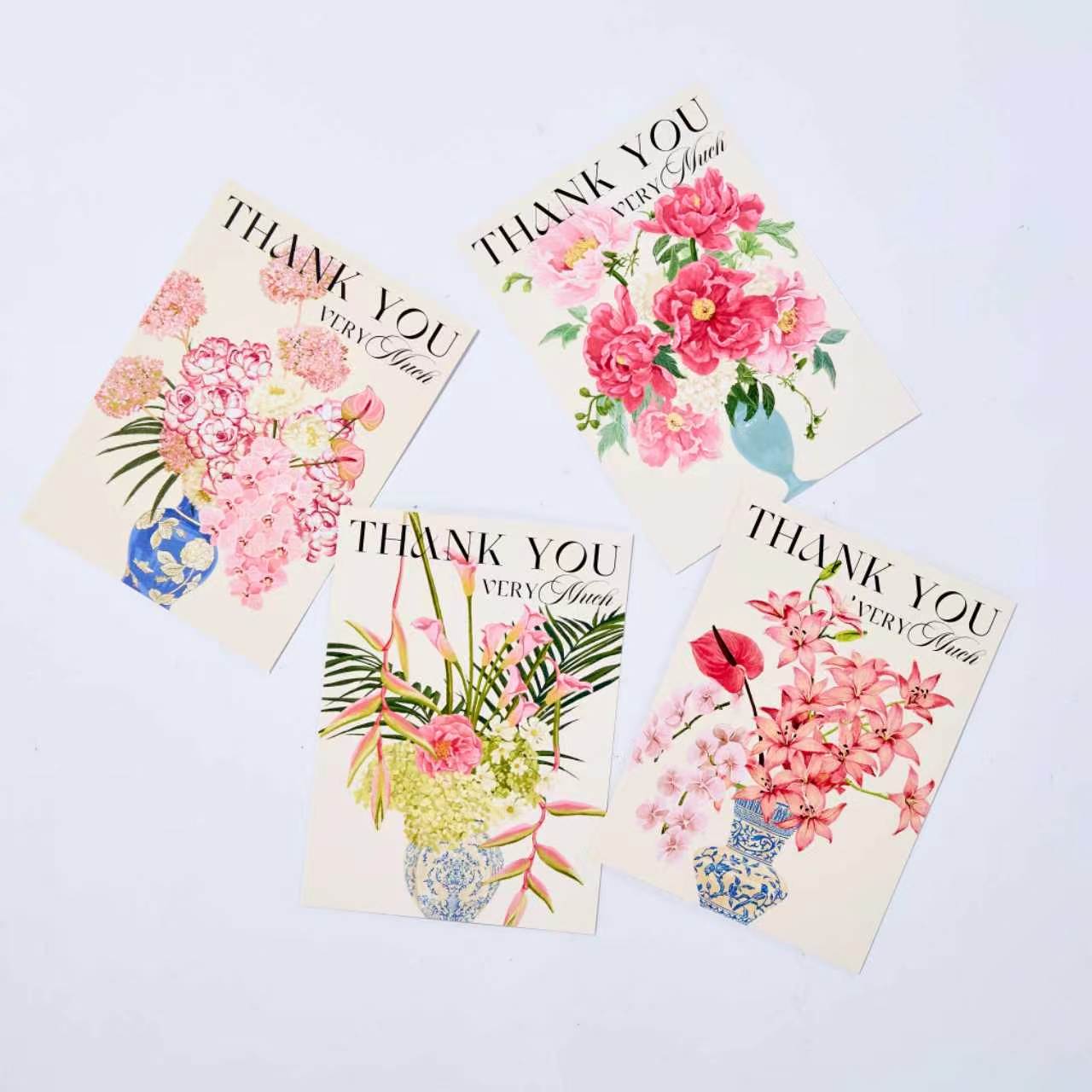 10-Piece Elegant Porcelain Floral "Thank You" Card Set