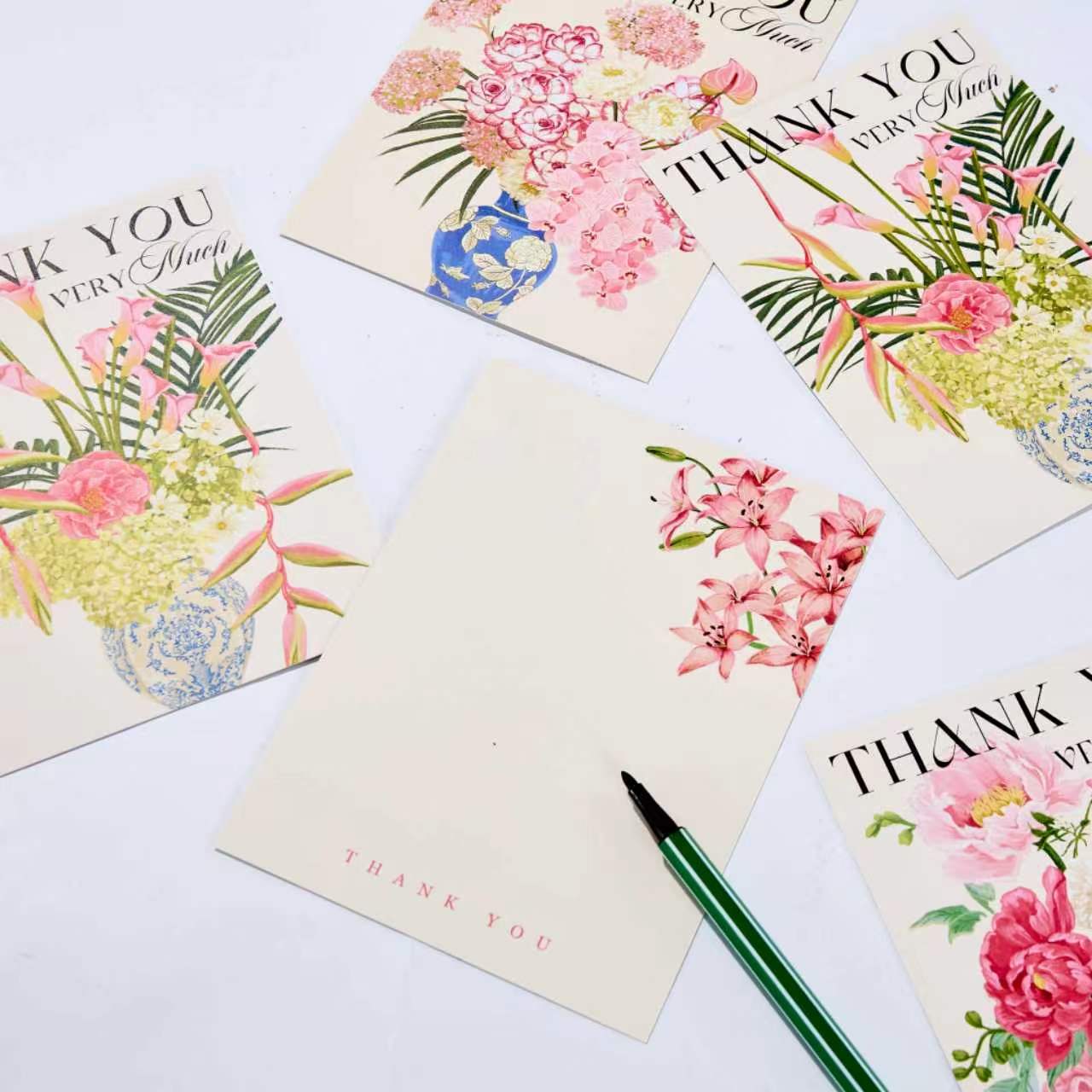 10-Piece Elegant Porcelain Floral "Thank You" Card Set