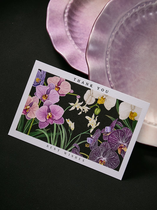 Hand-Painted Butterfly Orchid Floral Thank You Note Card Set of 10