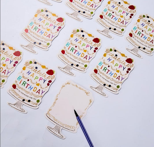 Birthday Cake Watercolor Shaped Handwritten Note Card Set of 10