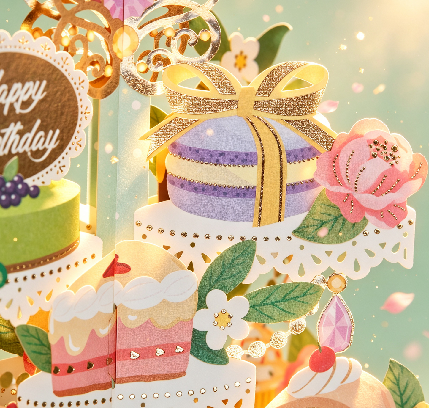 3D Pop-Up Macaron Dessert Stand Birthday Card