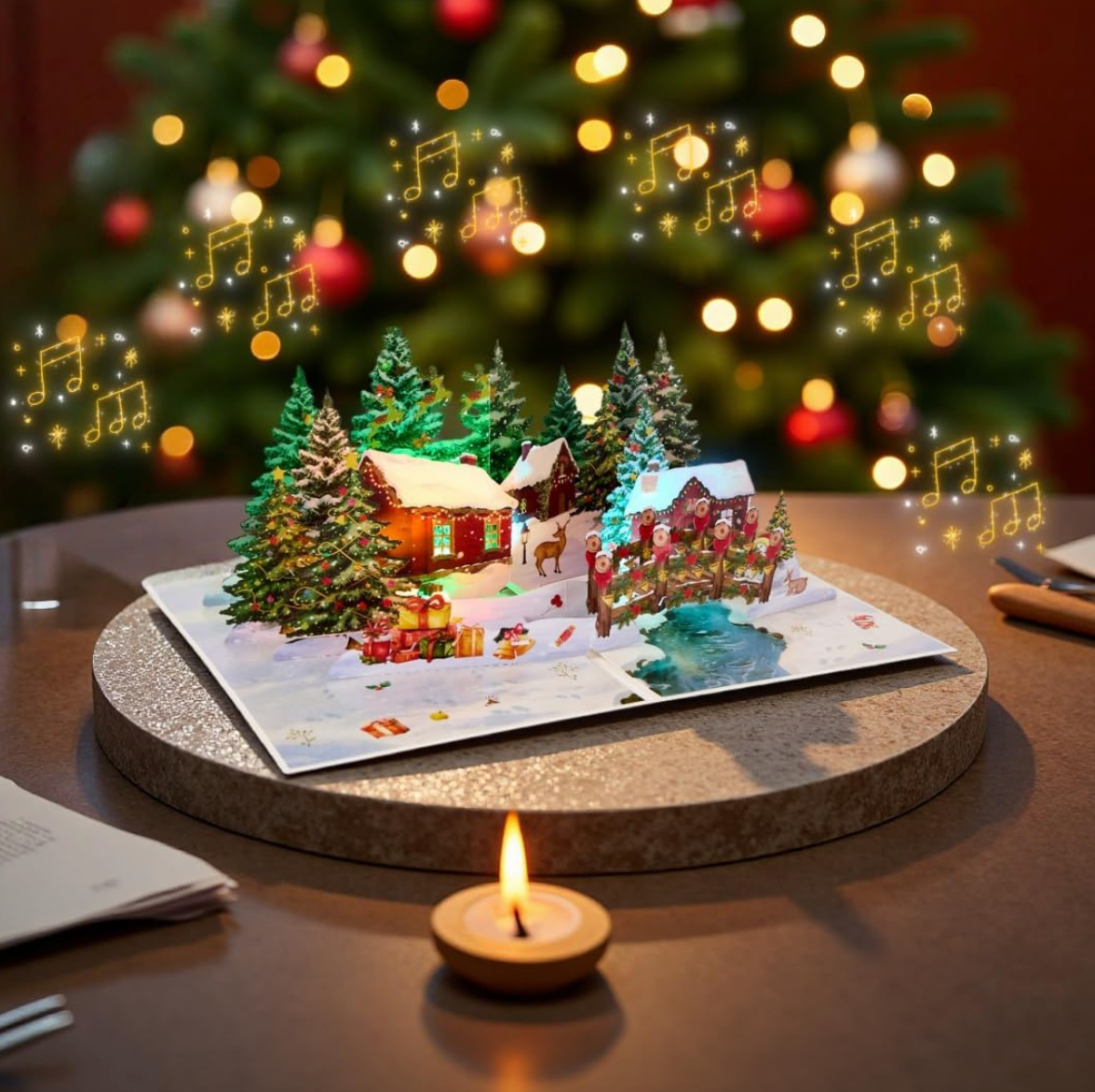Musical 3D Snowy Village Christmas Greeting Card