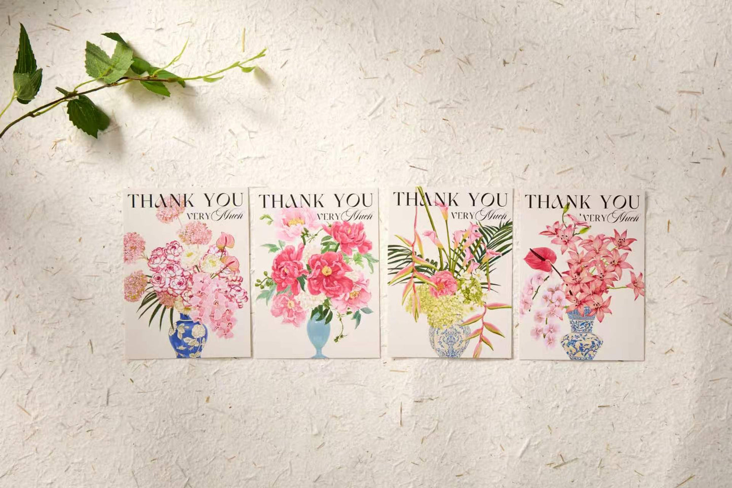 10-Piece Elegant Porcelain Floral "Thank You" Card Set