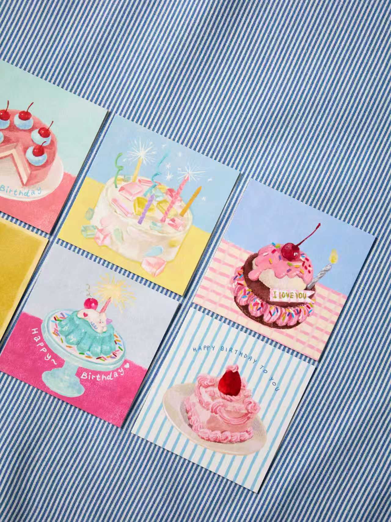 8-Piece Hand-Drawn Cake Birthday Card Set