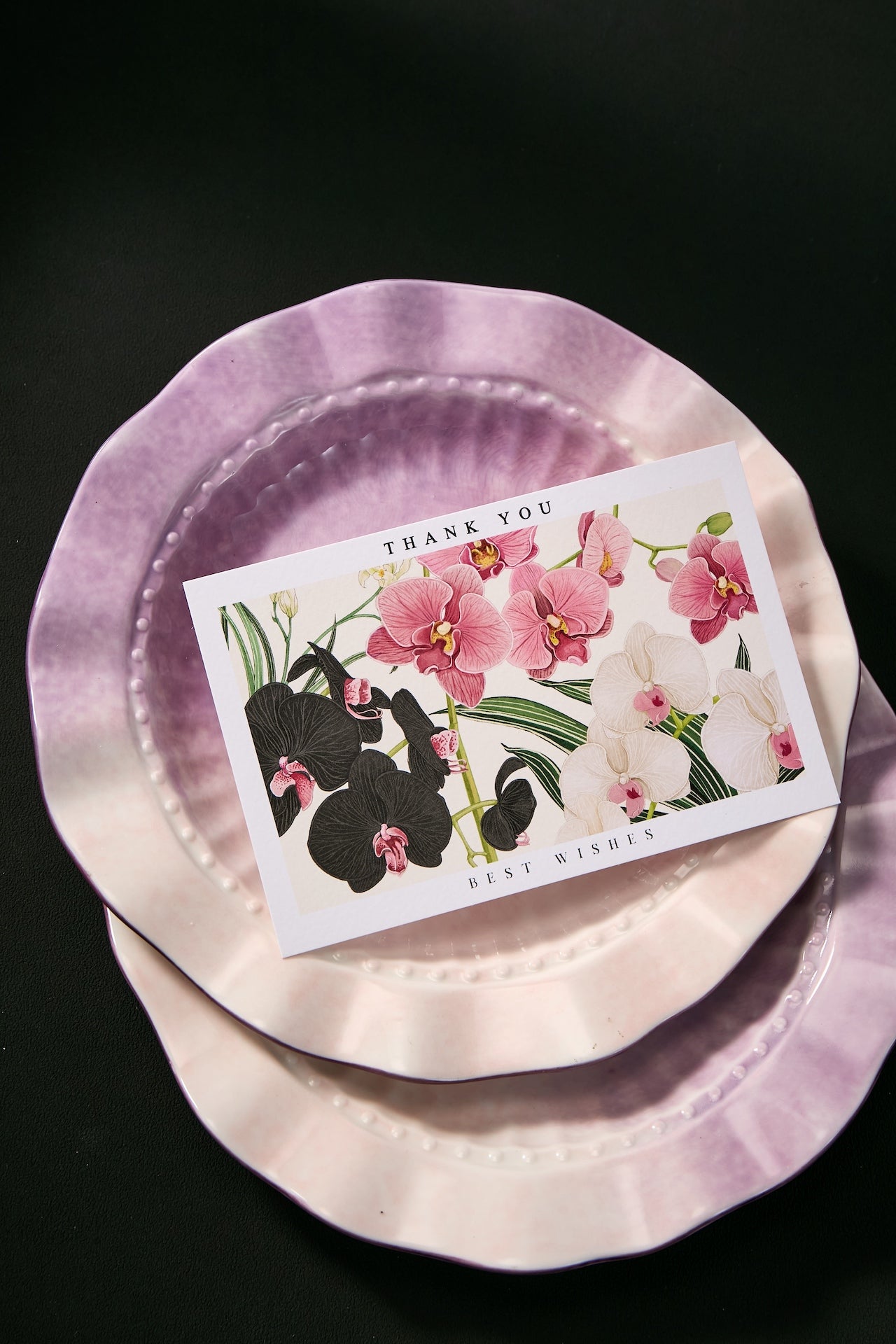 Hand-Painted Butterfly Orchid Floral Thank You Note Card Set of 10