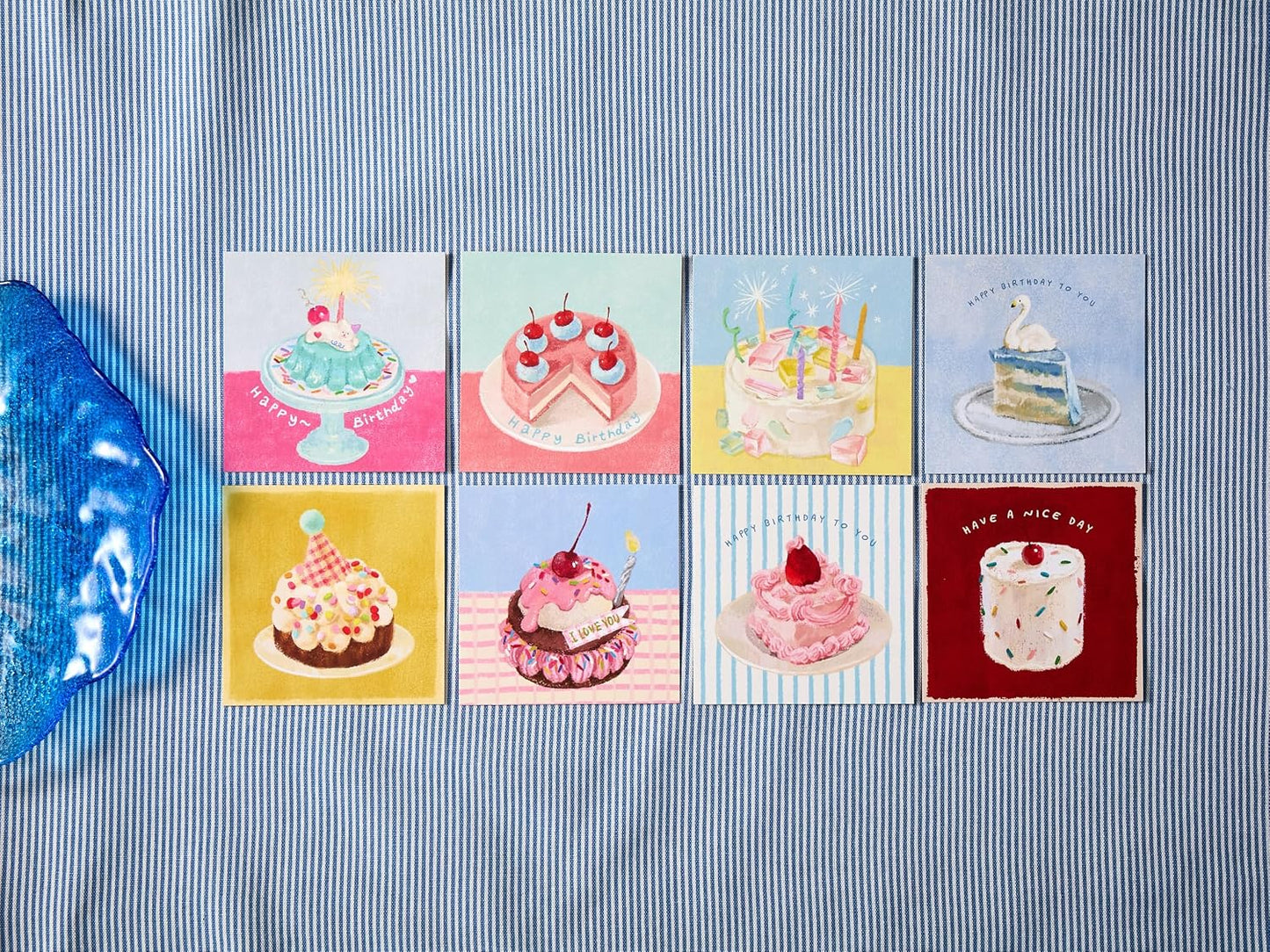 8-Piece Hand-Drawn Cake Birthday Card Set