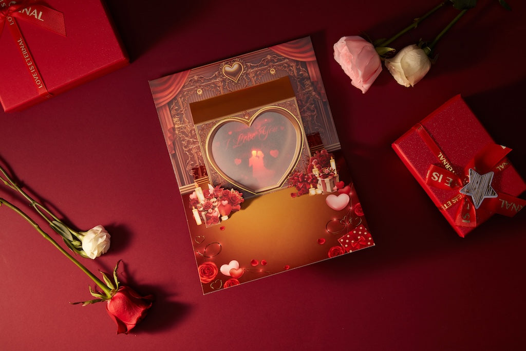 3D Pop-Up Musical Projection Card – Romantic "I Love You" Gold-Foil Keepsake for Her