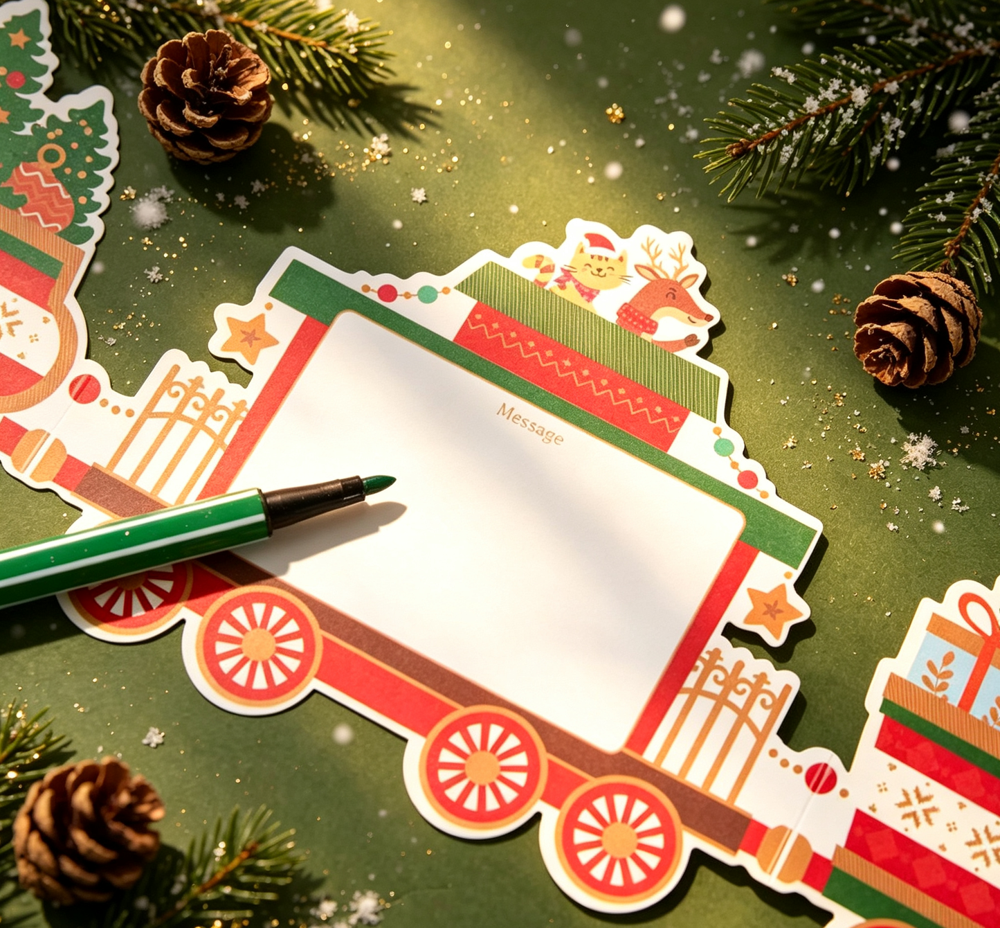 The Handcrafted Flat Christmas-themed train Card