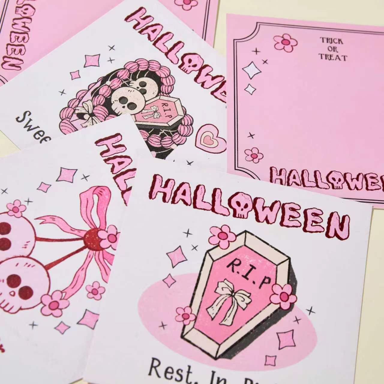 10-Piece Pink Kawaii Halloween Card Set