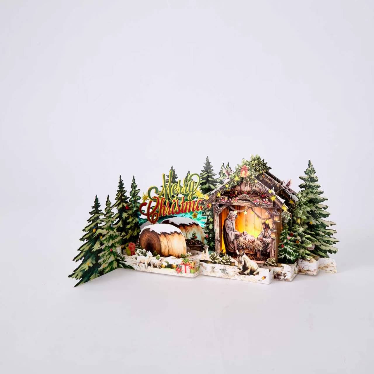 Nativity Christmas Musical Light Up Handmade 3D Pop-Up Card