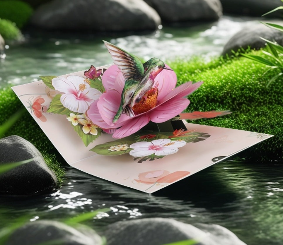 Enchanting 3D Hummingbird Garden Pop-Up Card
