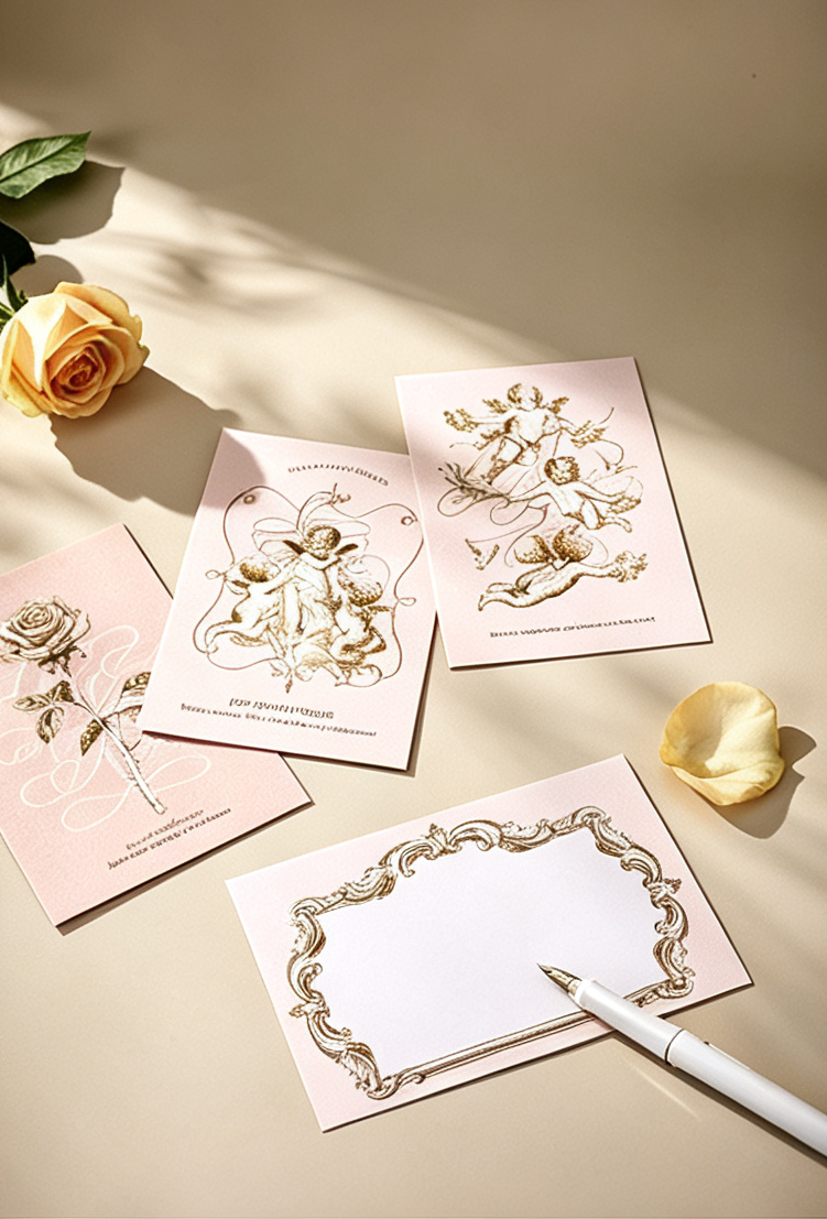 6-Piece Vintage Baroque Cupid Floral Love Series Greeting Card Set