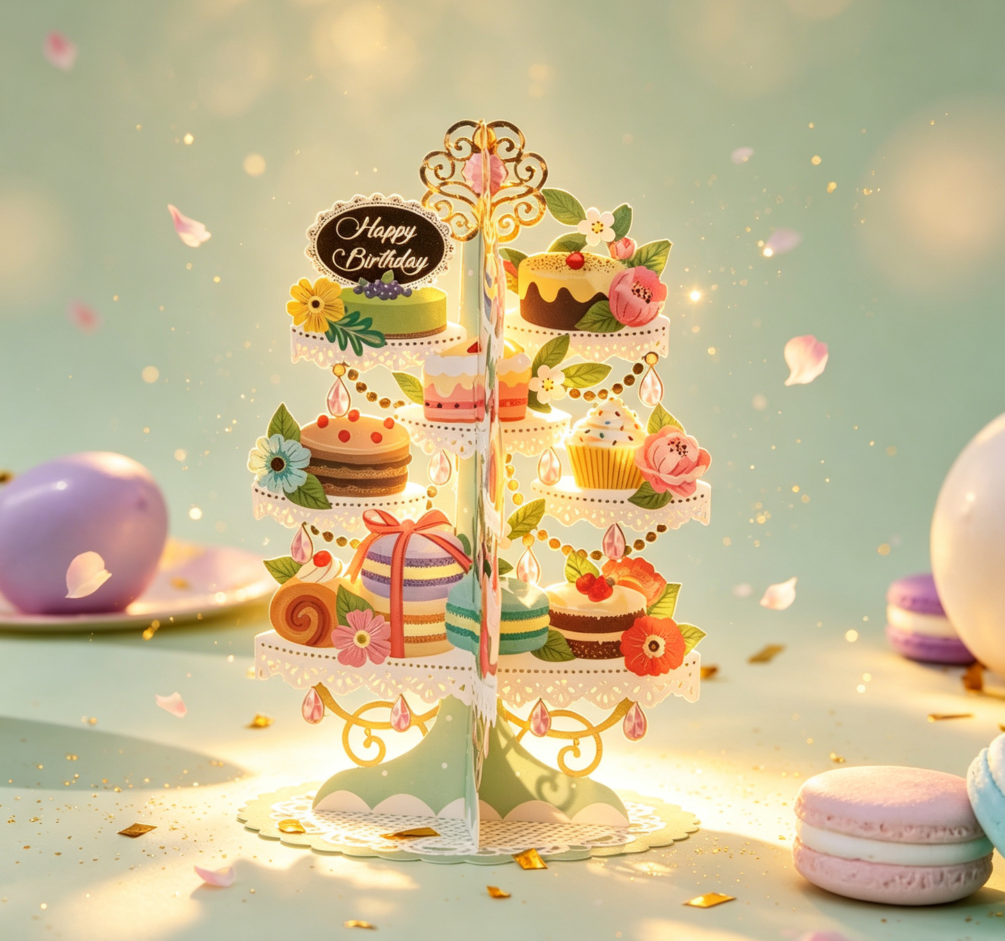 3D Pop-Up Macaron Dessert Stand Birthday Card