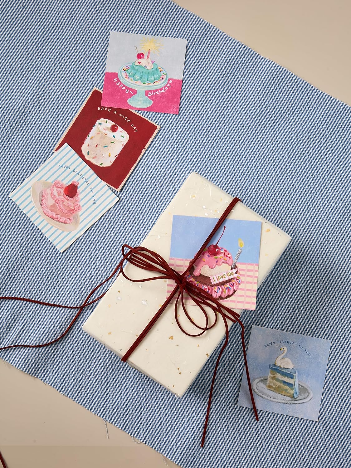 8-Piece Hand-Drawn Cake Birthday Card Set