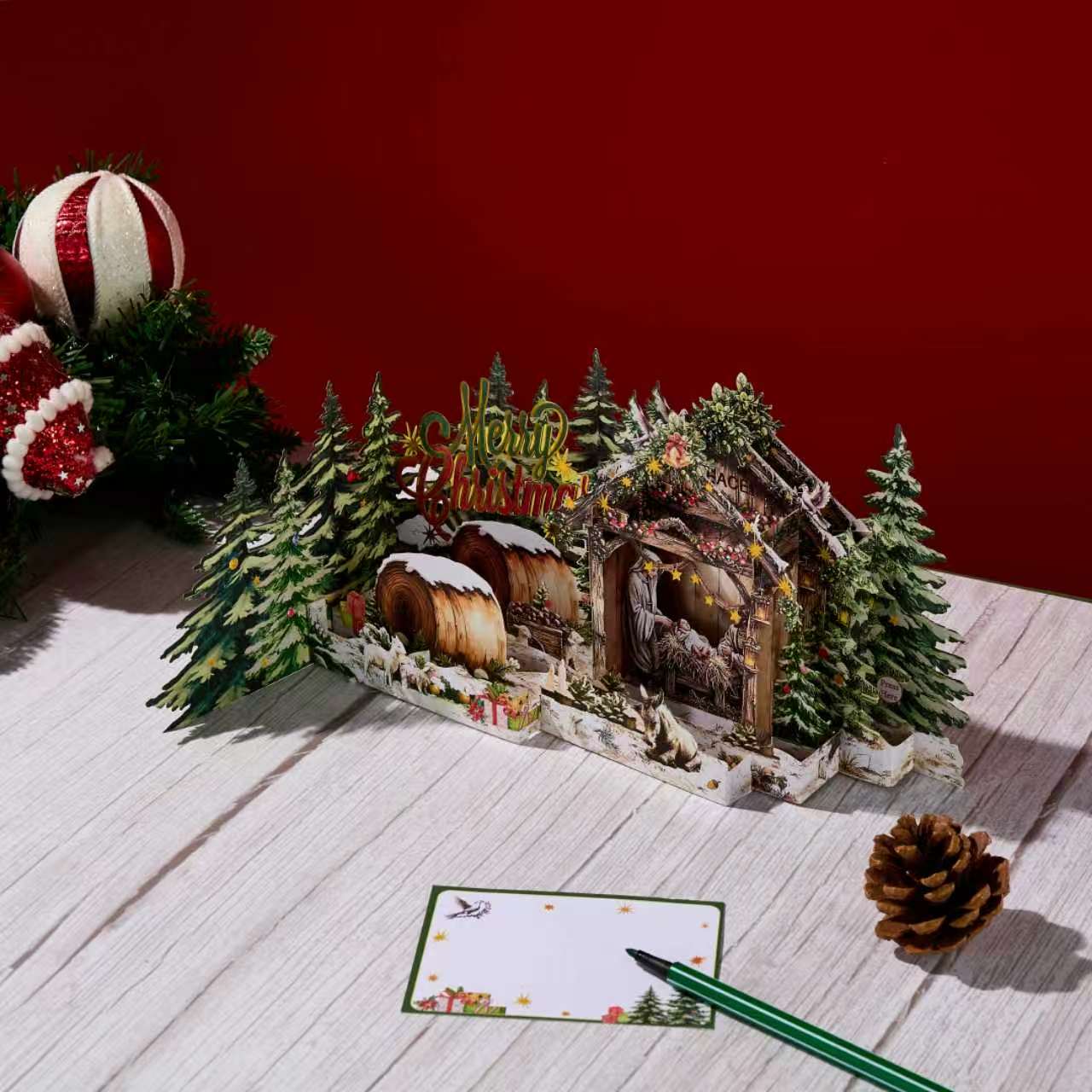Nativity Christmas Musical Light Up Handmade 3D Pop-Up Card