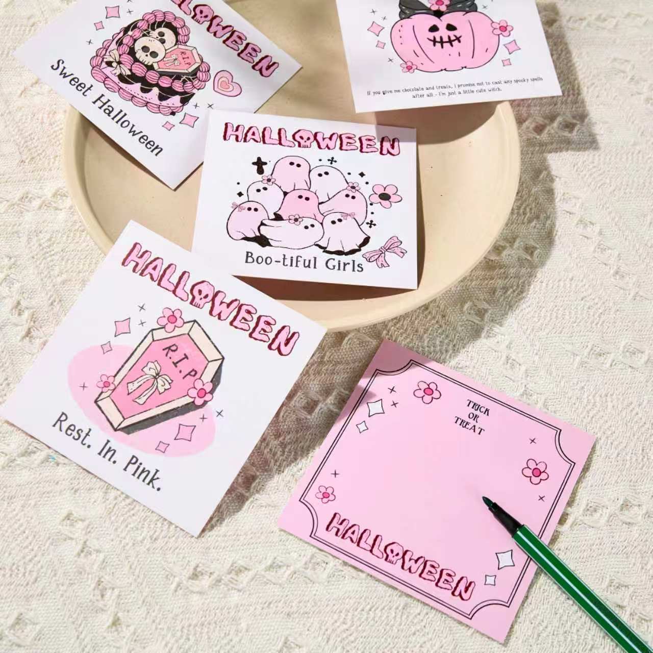10-Piece Pink Kawaii Halloween Card Set