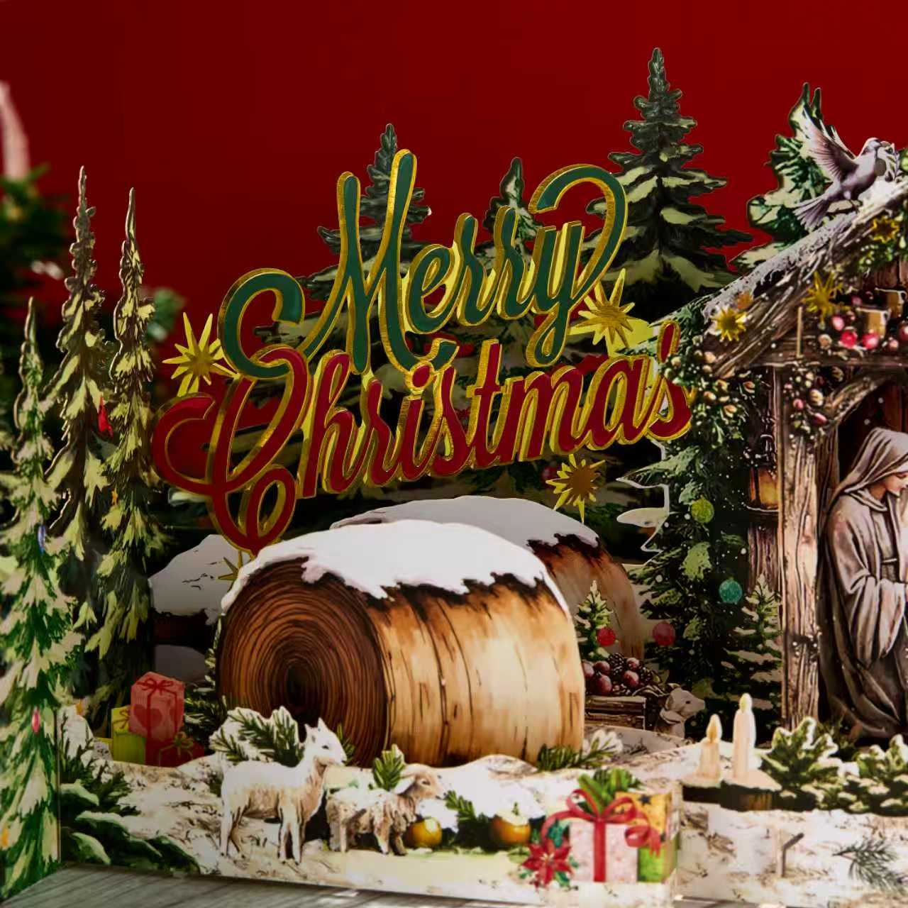 Nativity Christmas Musical Light Up Handmade 3D Pop-Up Card