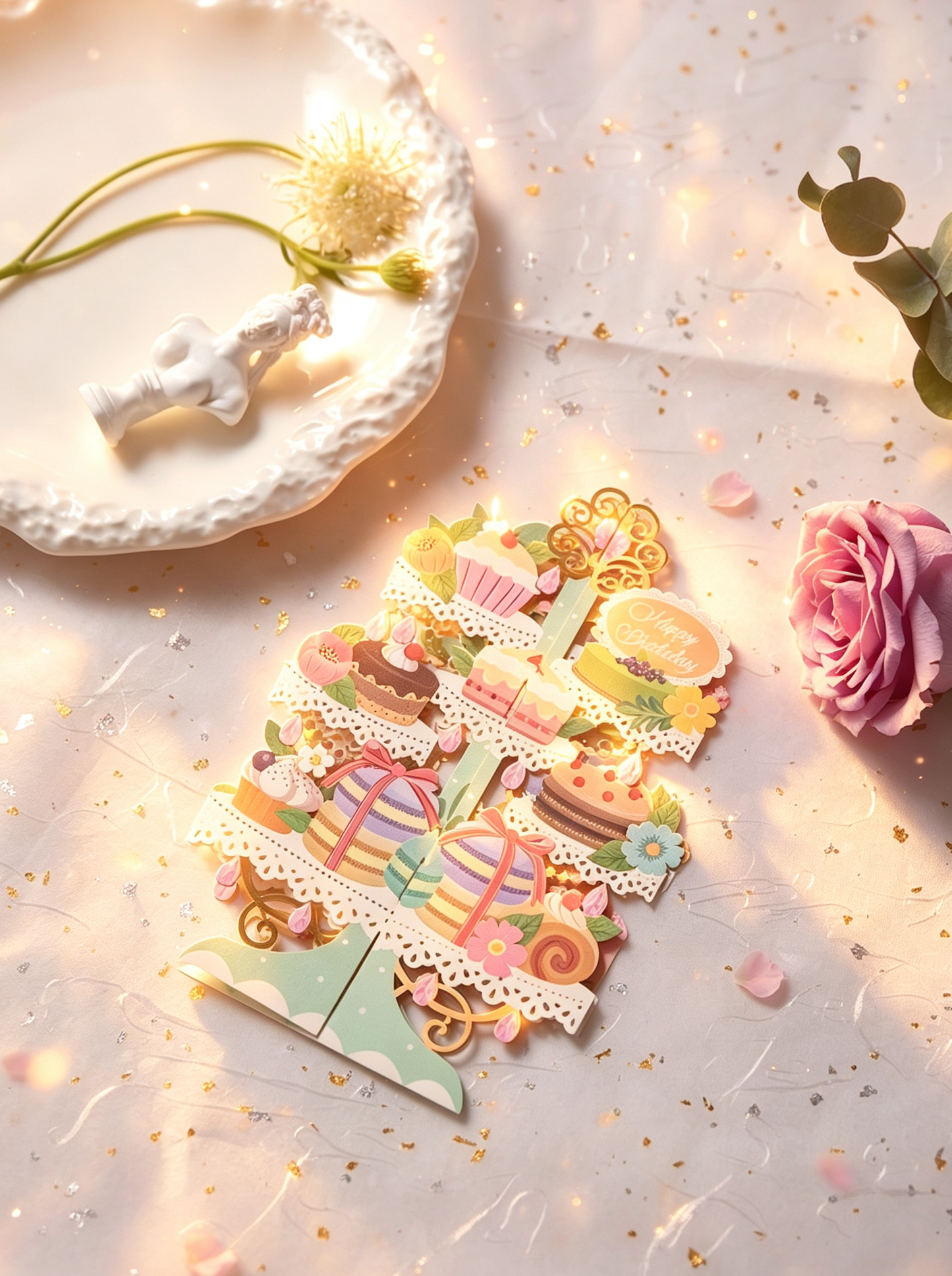 3D Pop-Up Macaron Dessert Stand Birthday Card