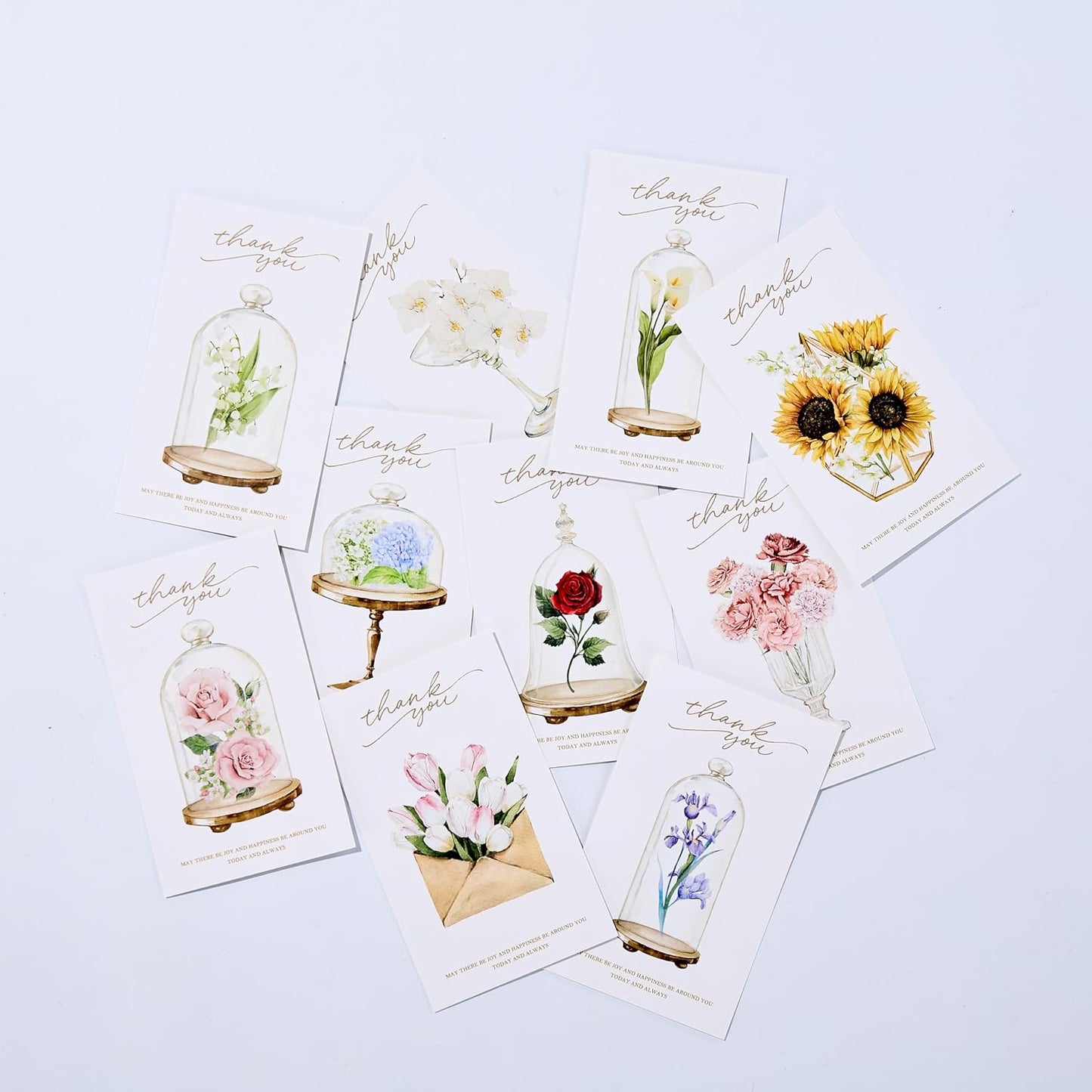 10-Piece Botanical Watercolor "Thank You" Card Set