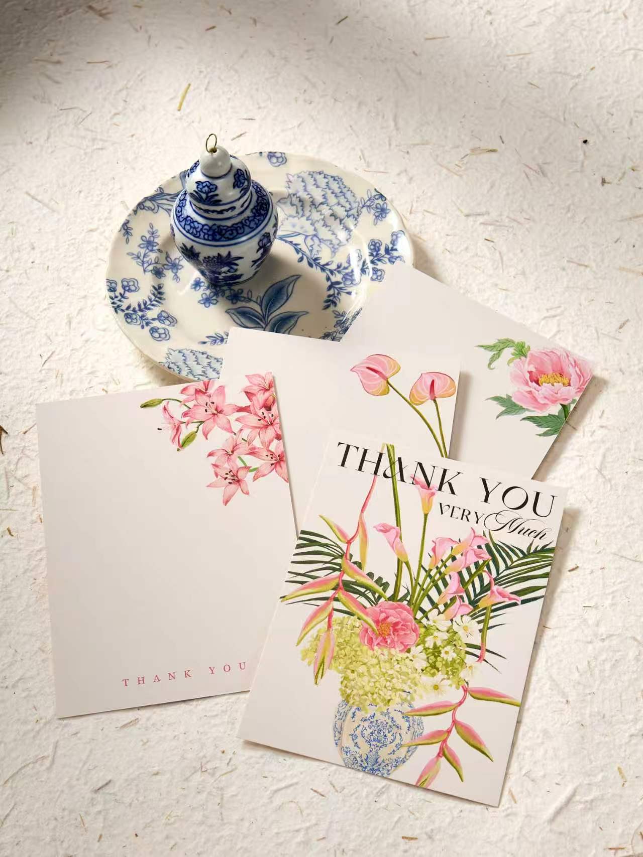 10-Piece Elegant Porcelain Floral "Thank You" Card Set