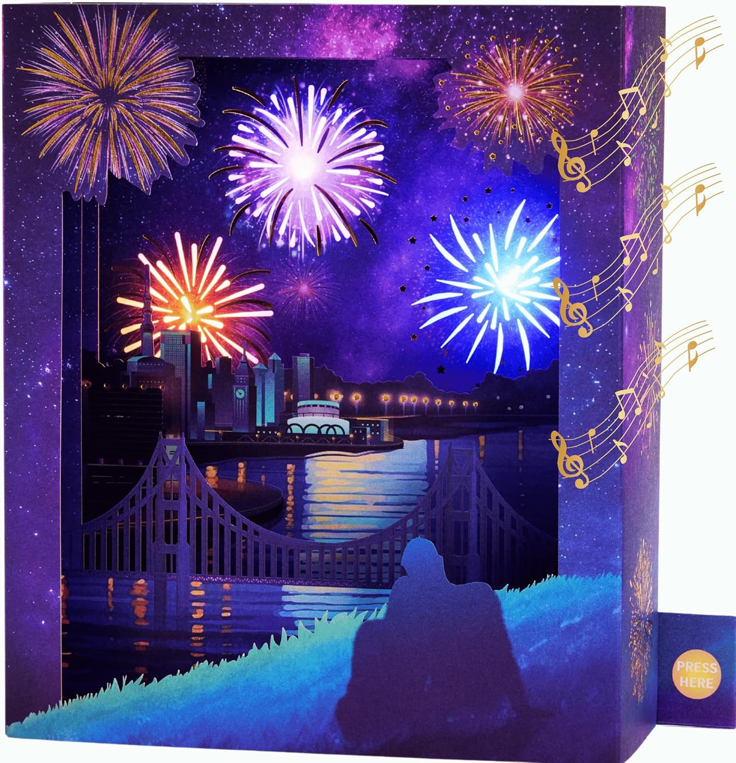 Romantic Fireworks Musical Light-Up 3D Pop-Up Greeting Card