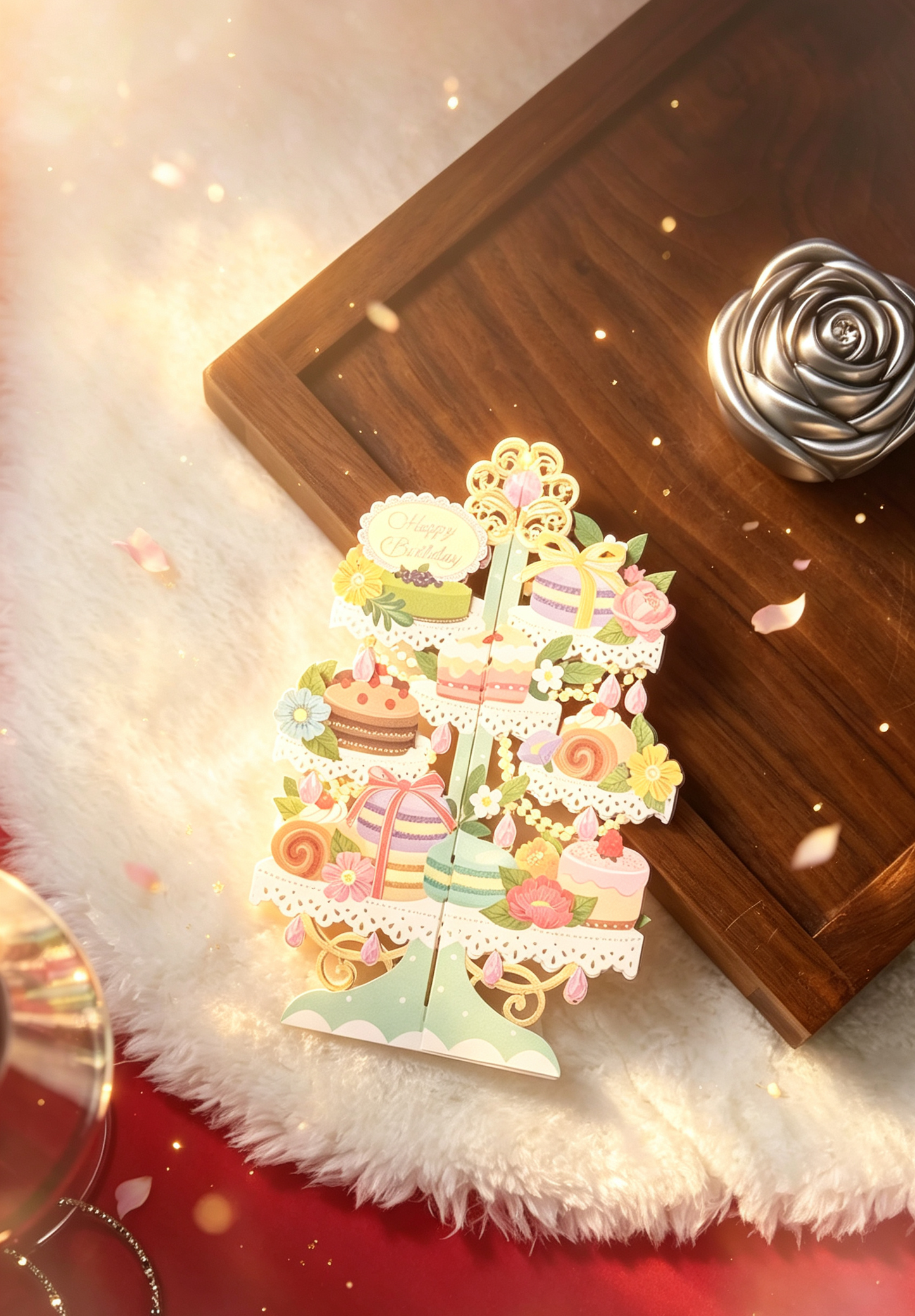 3D Pop-Up Macaron Dessert Stand Birthday Card