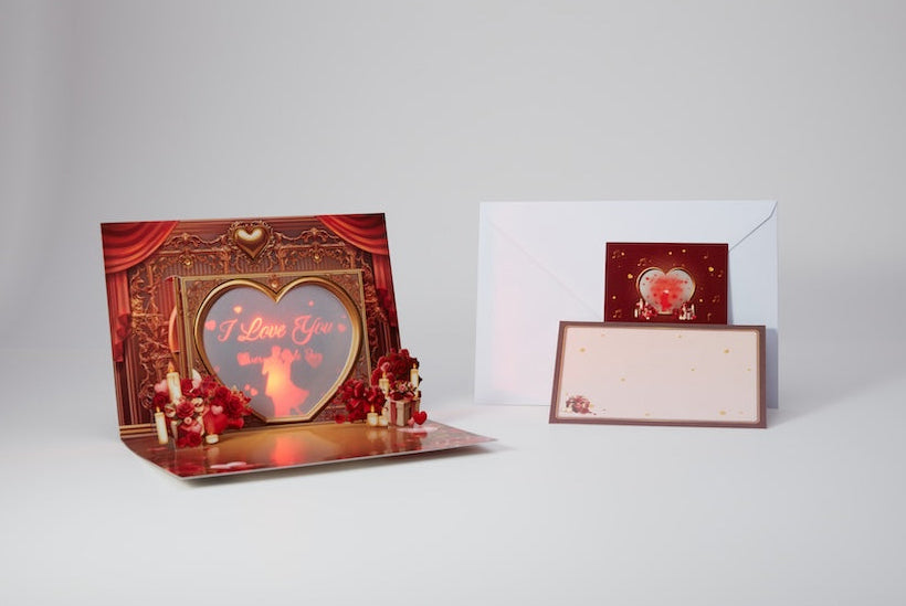 3D Pop-Up Musical Projection Card – Romantic "I Love You" Gold-Foil Keepsake for Her