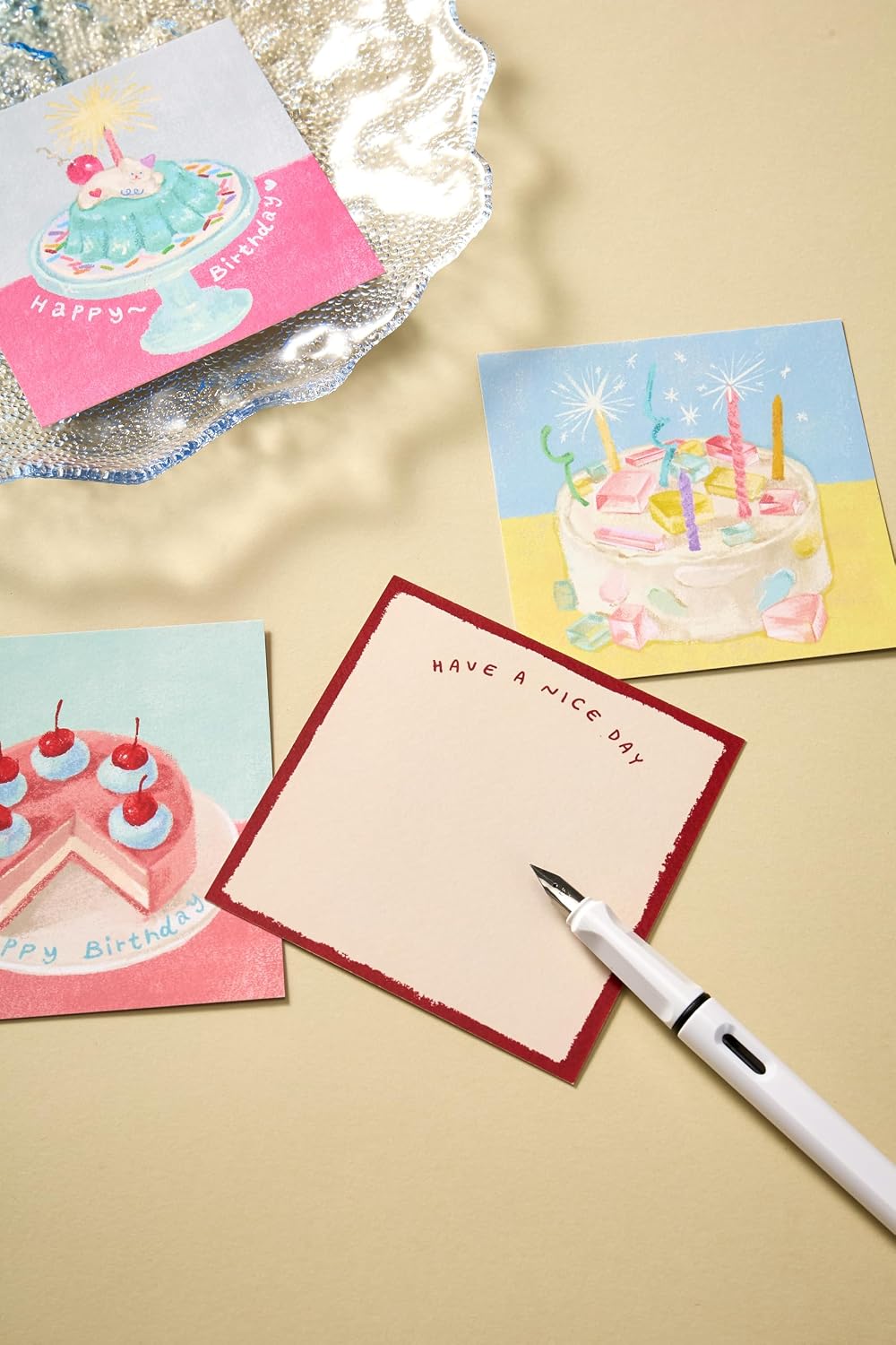 8-Piece Hand-Drawn Cake Birthday Card Set