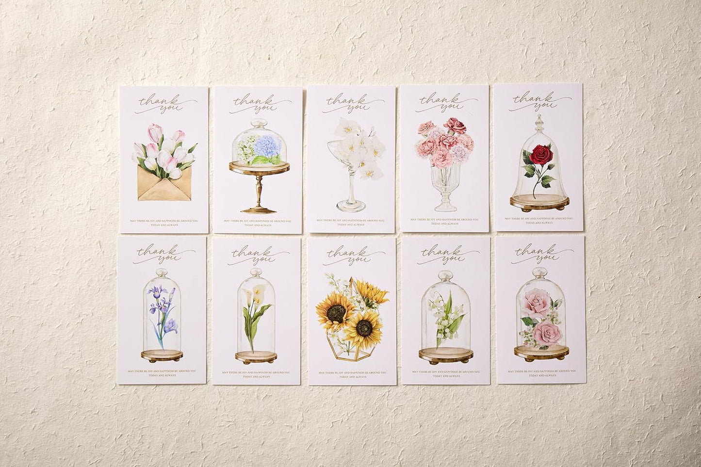 10-Piece Botanical Watercolor "Thank You" Card Set