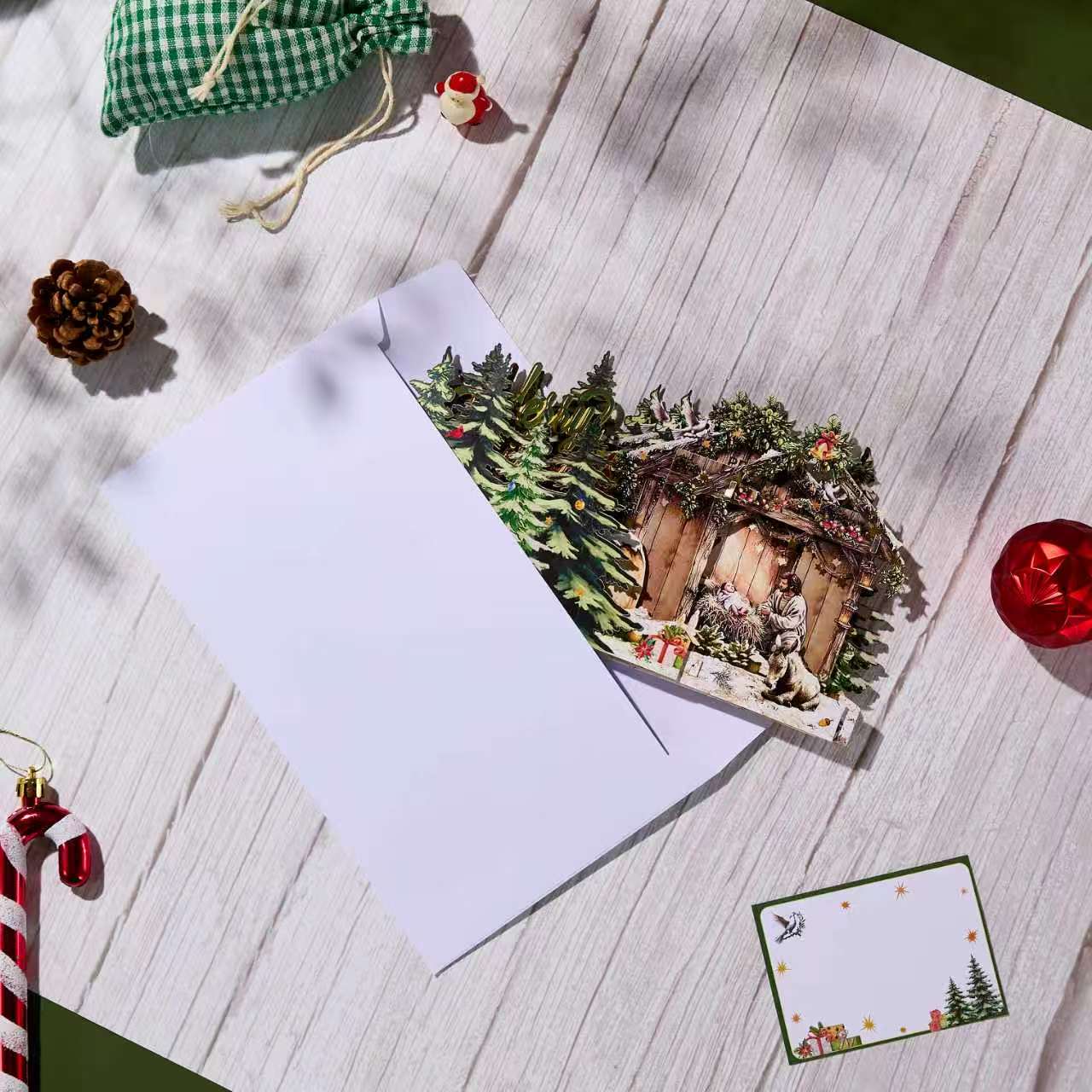 Nativity Christmas Musical Light Up Handmade 3D Pop-Up Card