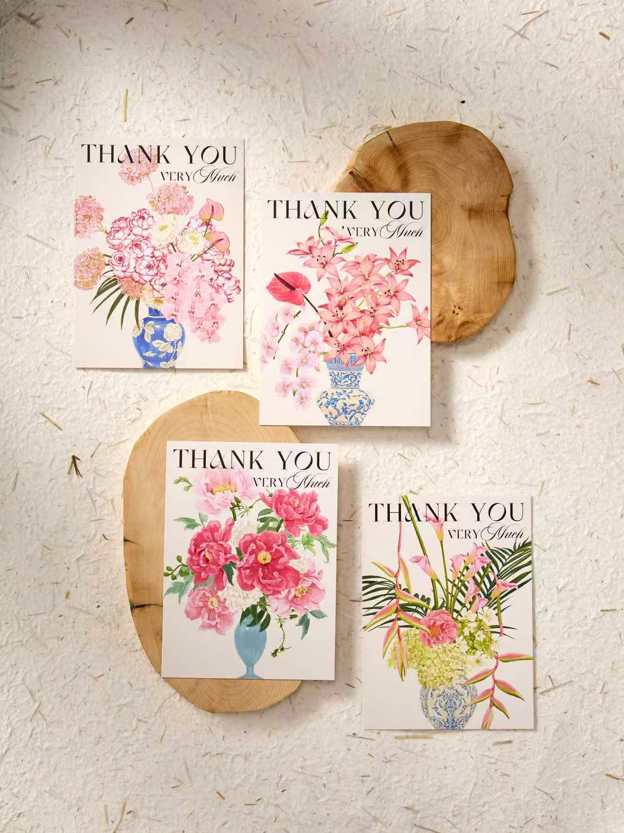 10-Piece Elegant Porcelain Floral "Thank You" Card Set
