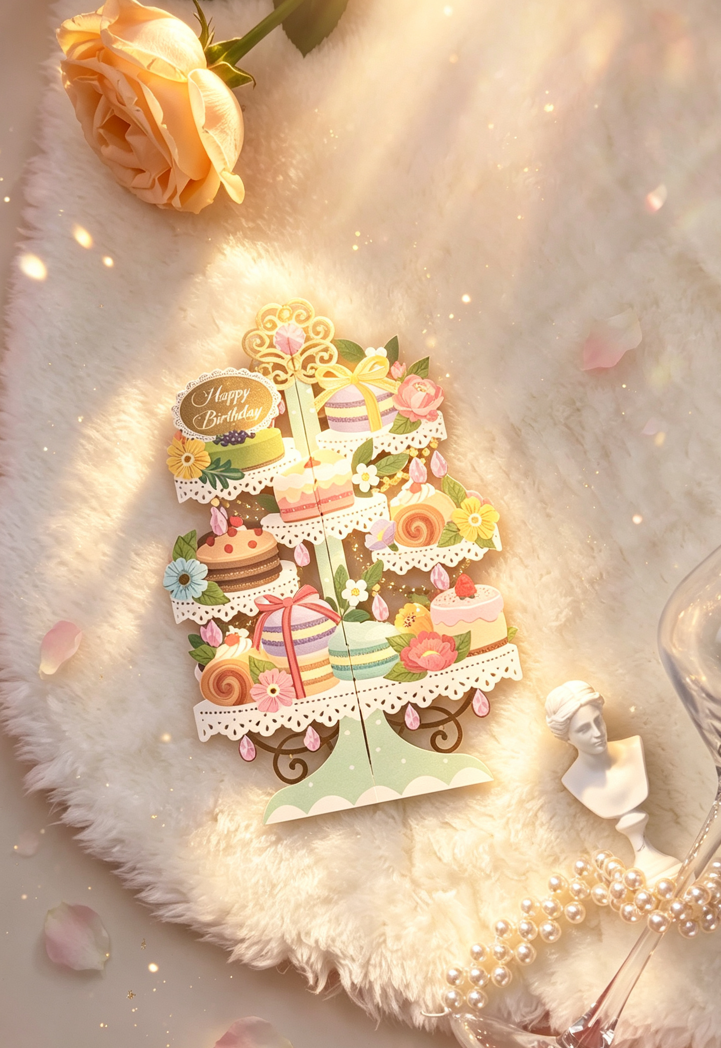 3D Pop-Up Macaron Dessert Stand Birthday Card