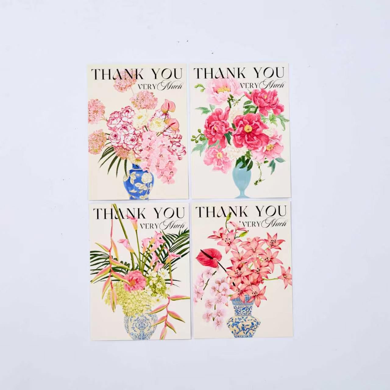10-Piece Elegant Porcelain Floral "Thank You" Card Set