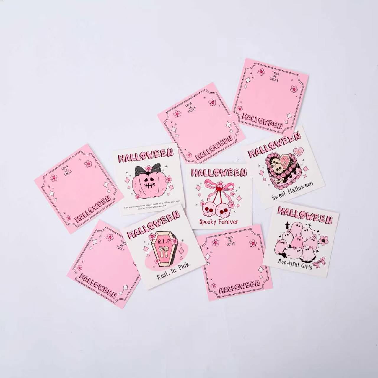 10-Piece Pink Kawaii Halloween Card Set