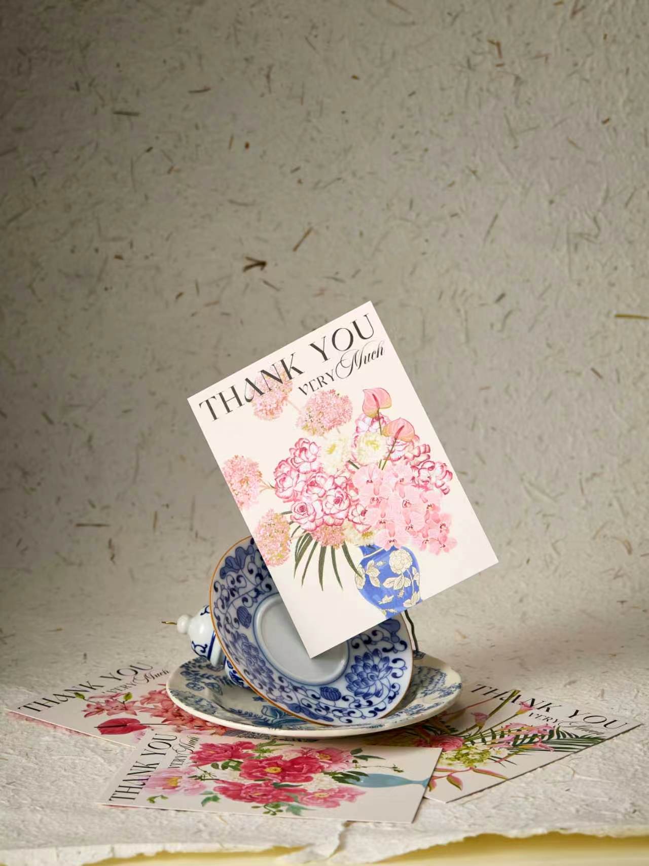 10-Piece Elegant Porcelain Floral "Thank You" Card Set
