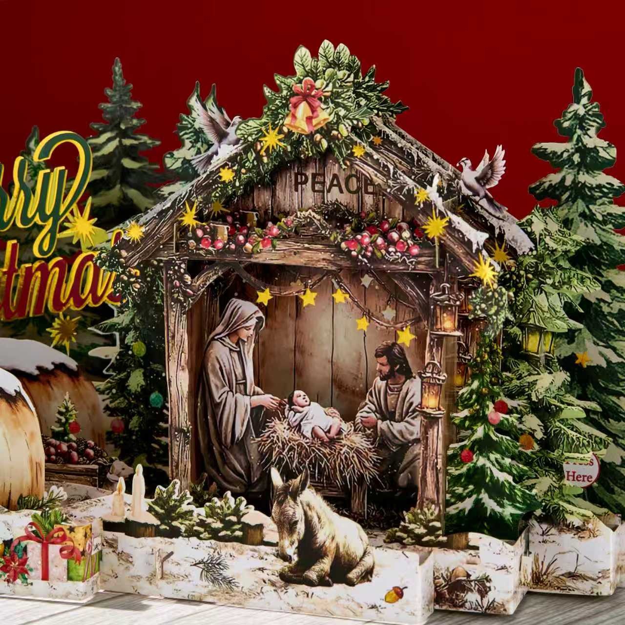 Nativity Christmas Musical Light Up Handmade 3D Pop-Up Card