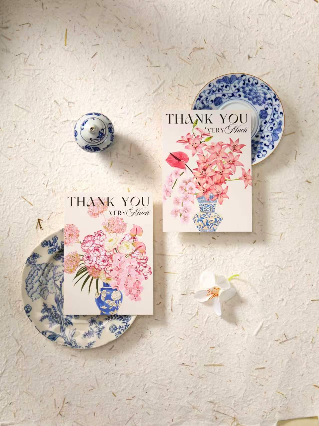 10-Piece Elegant Porcelain Floral "Thank You" Card Set