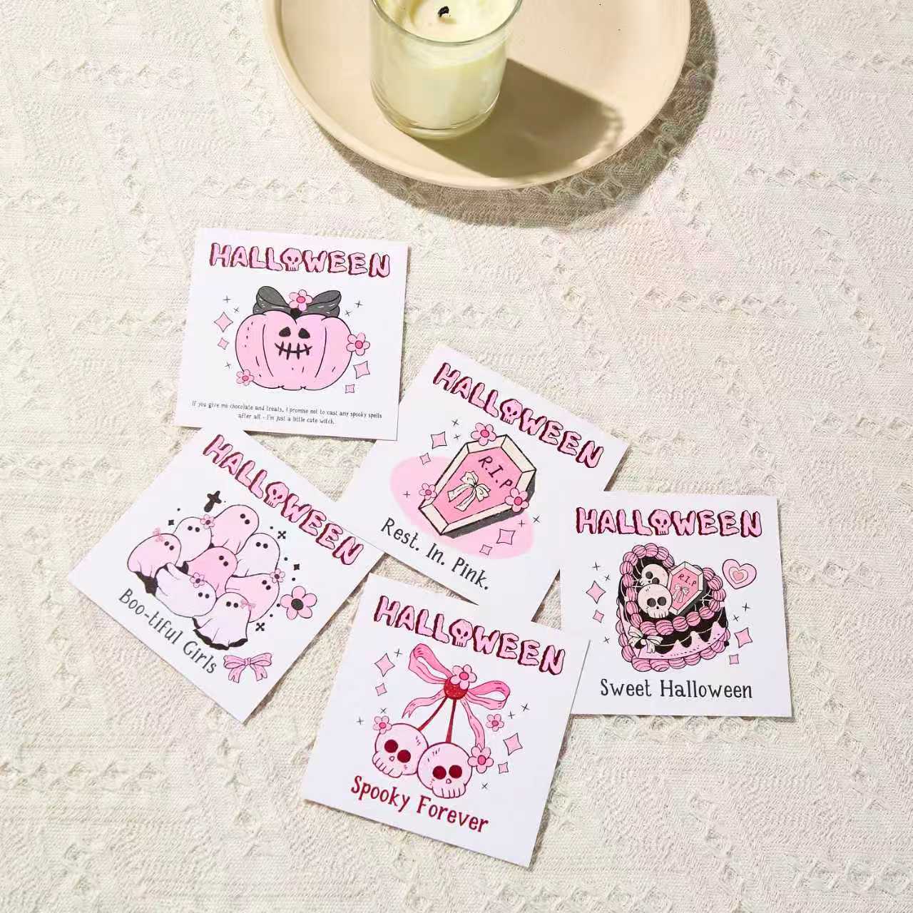 10-Piece Pink Kawaii Halloween Card Set