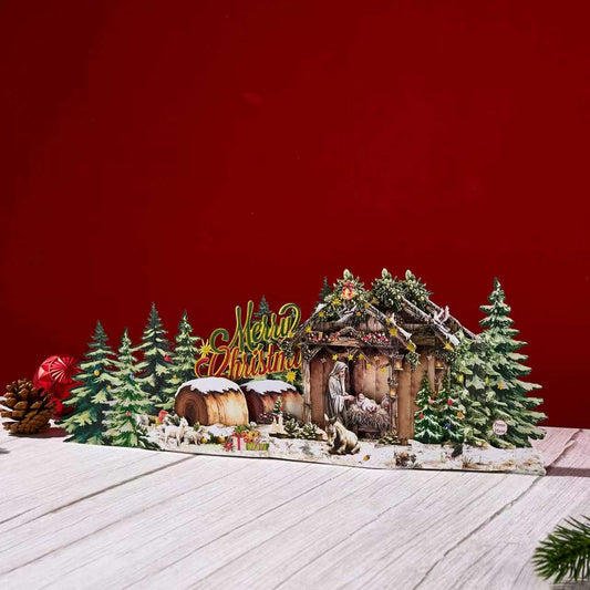 Nativity Christmas Musical Light Up Handmade 3D Pop-Up Card