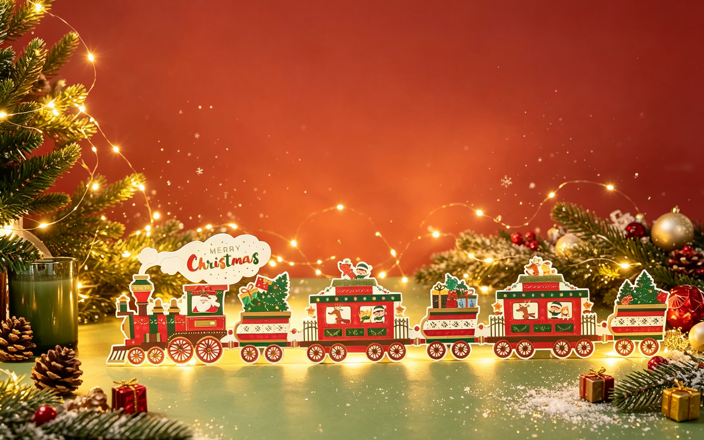 The Handcrafted Flat Christmas-themed train Card