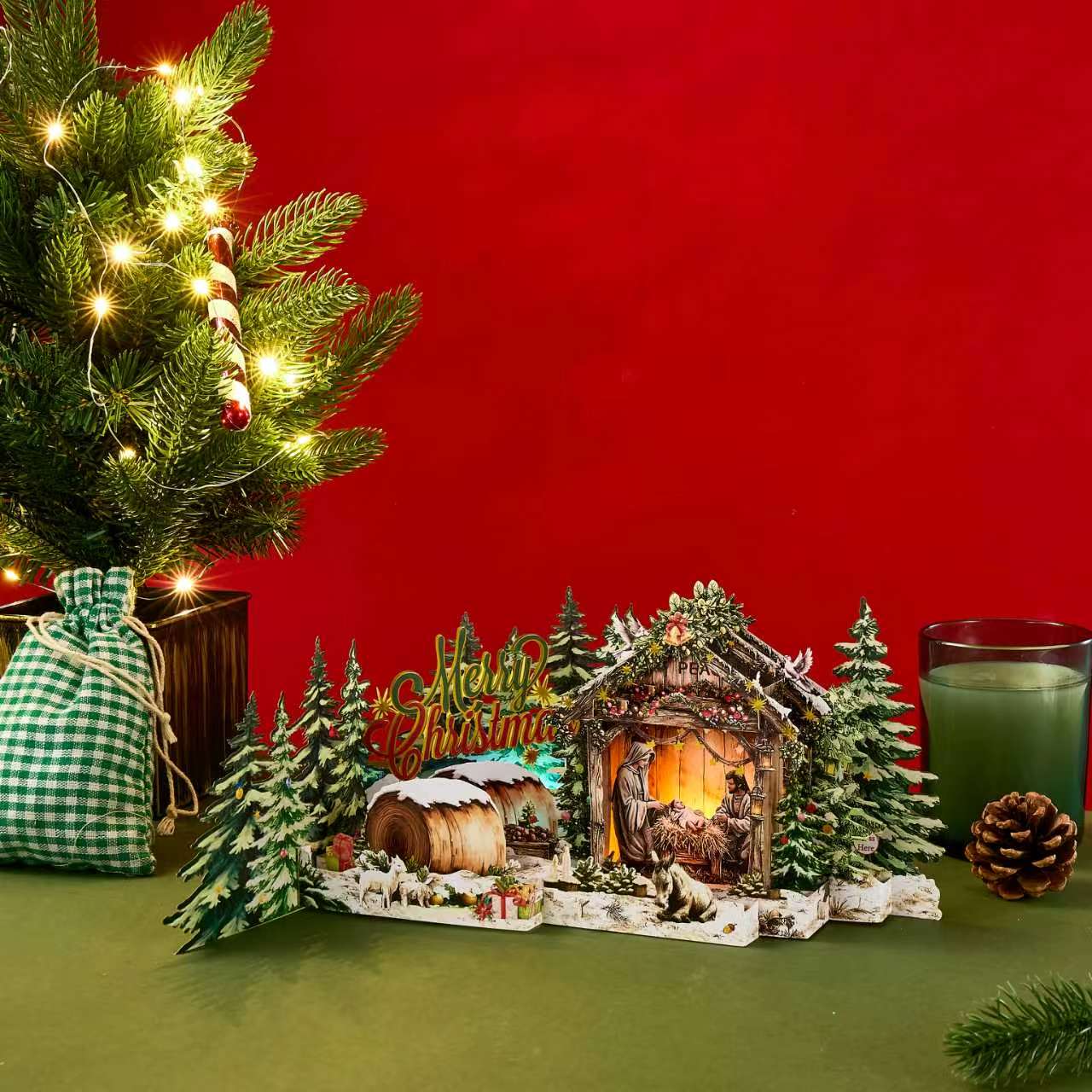 Nativity Christmas Musical Light Up Handmade 3D Pop-Up Card