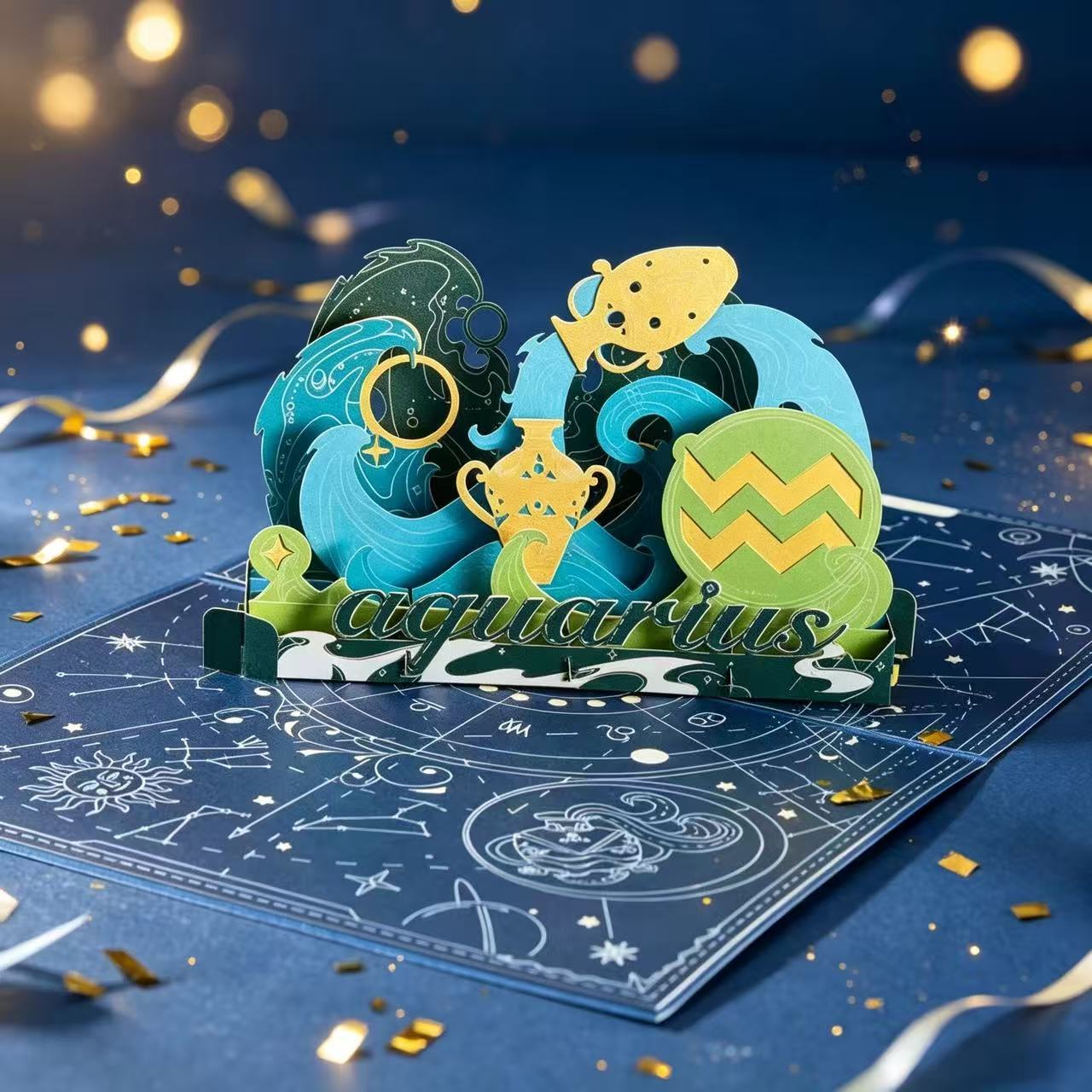 Aquarius Zodiac Handmade 3D Pop-Up Card