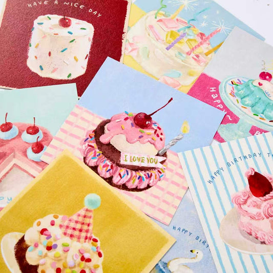 8-Piece Hand-Drawn Cake Birthday Card Set