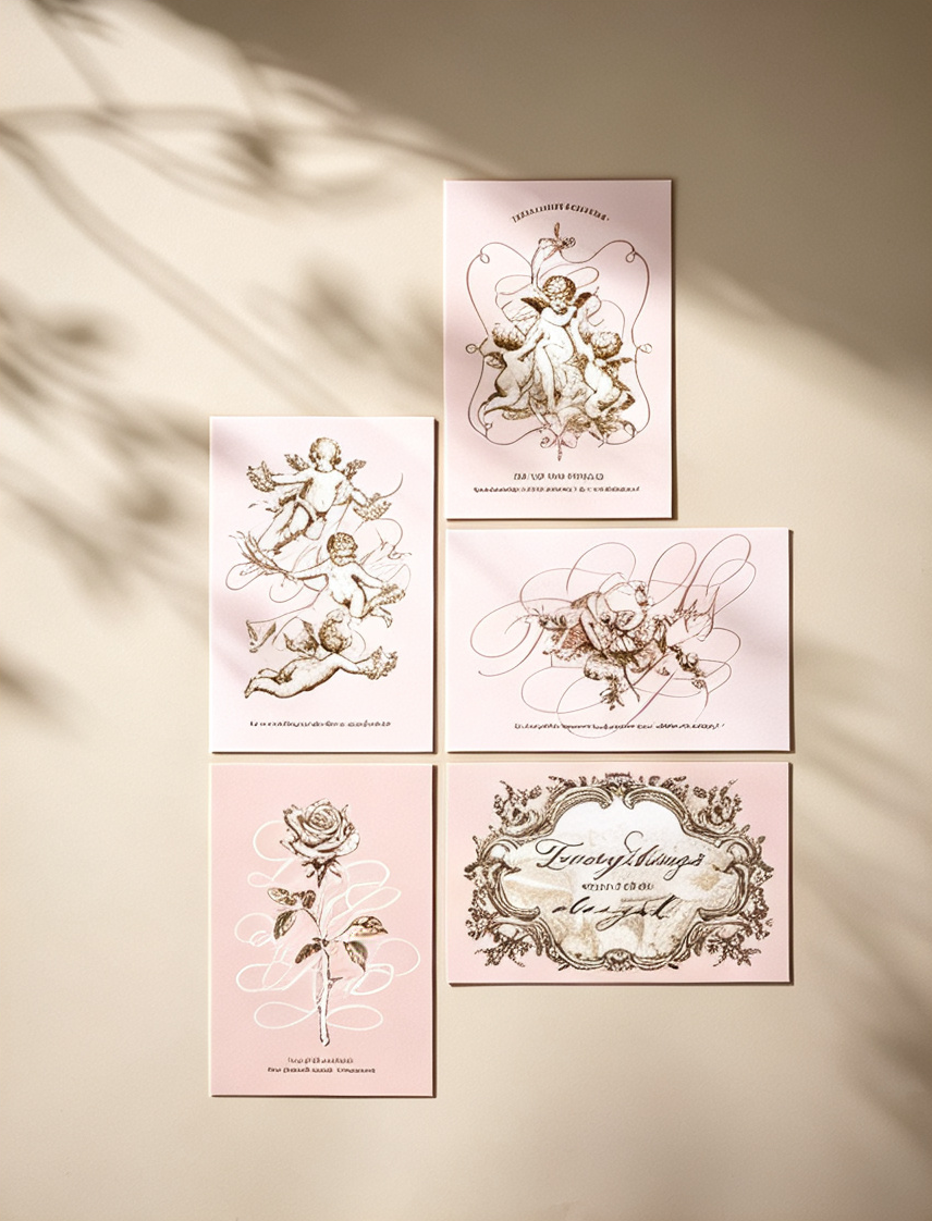 6-Piece Vintage Baroque Cupid Floral Love Series Greeting Card Set